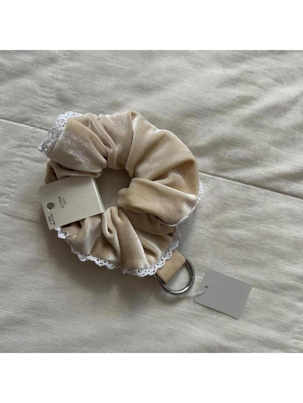 NWT cream scrunchie bag with lace trim